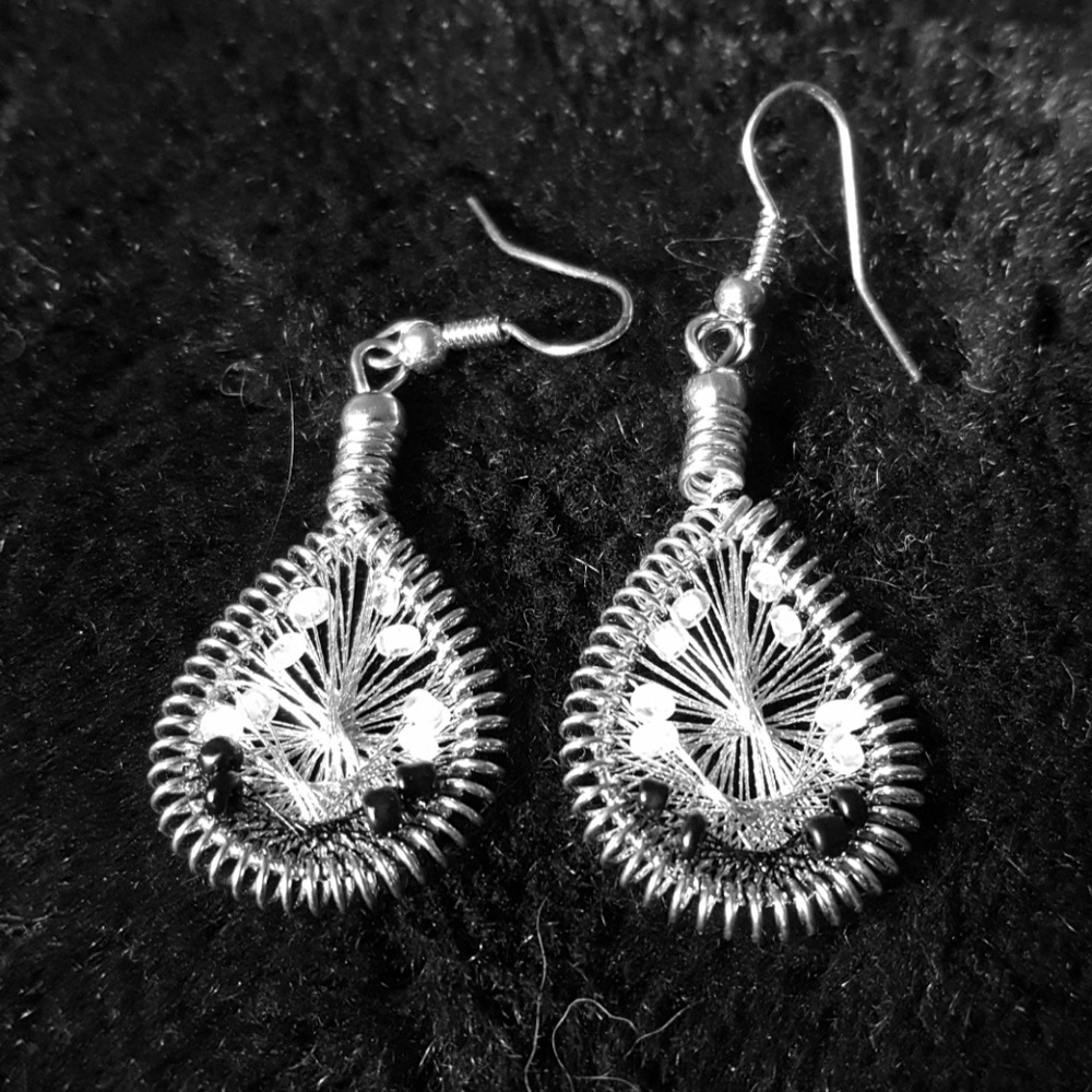 Hand woven beaded tear drop earrings